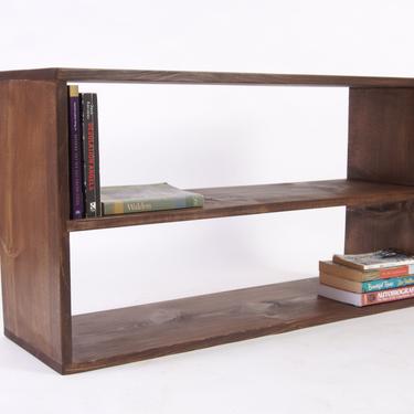 Simple Rectangle Bookcase with Shelf, Solid wood bookshelf, Low Minimal Storage - Walnut 