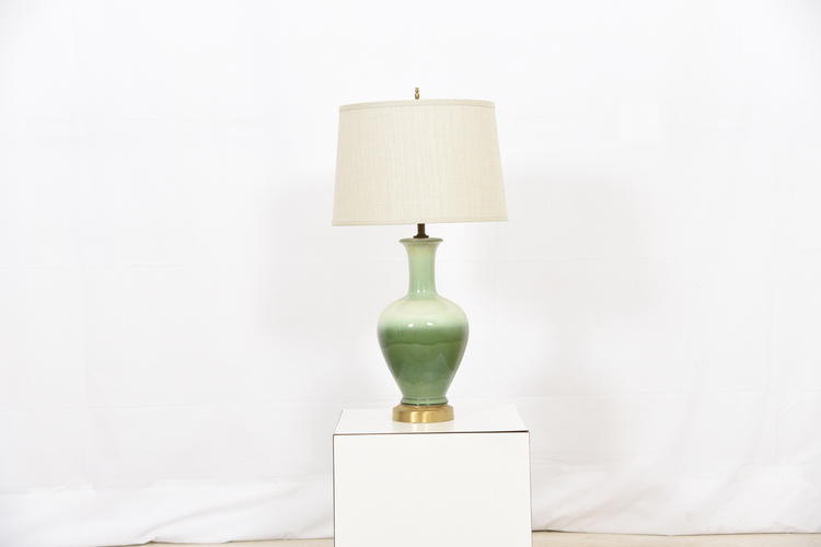 MCM Ceramic Table Lamp with Green Ombre Effect
