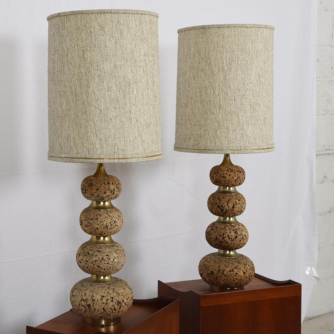 Mid Century Modern Tall Cork Lamps, Mid Century Cork Lamp