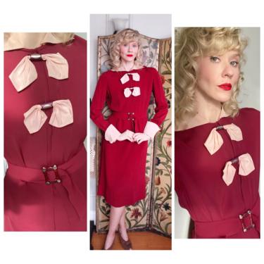 1930s Dress // Heart Struck Rayon Crepe Dress // vintage 30s dress 