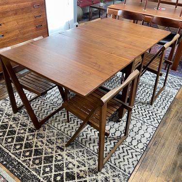 Mid Century Walnut Drop Leaf Table and Chair Set