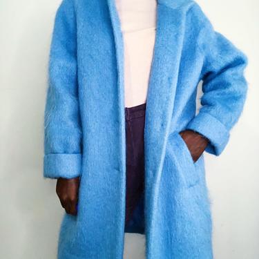 Vintage Y2K Pastel Blue Mohair Oversized Cocoon Coat