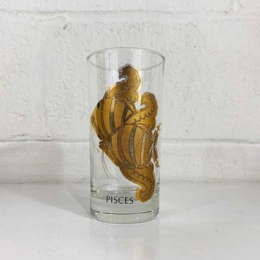 Vintage Pisces Zodiac Glass Astrology Anchor Hocking Black and Gold Horoscope Highball Glasses 1950s Mid-Century 50s 1960s 60s MCM 