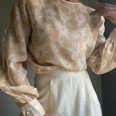 vintage pure silk MAX MARA puff sleeve semi sheer abstract print billowing fit essential blouse 