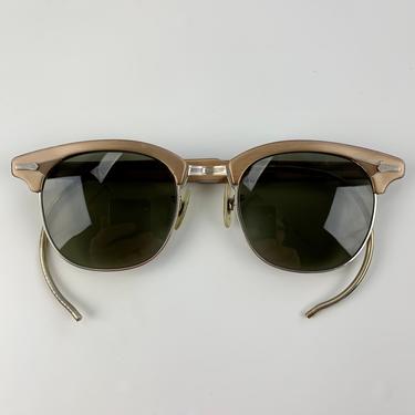 Vintage Brownline Sunglasses - Bronze Colored Aluminum Frame with Wrap Around Stems - UV Glass Lenses - Opticial Quality 