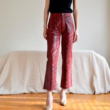 red embossed leather snakeskin straight leg pants / 25w 