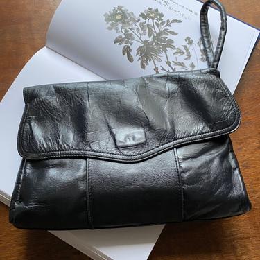 Vintage Black Leather Wristlet Purse Womens Leather Clutch Bag 