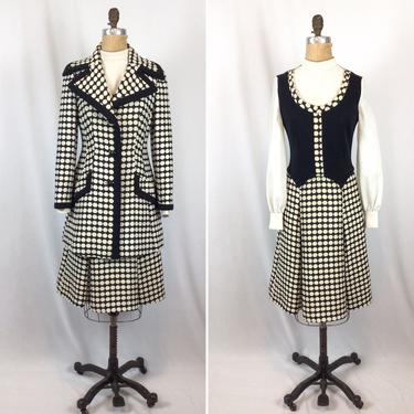 Vintage 60s suit | Vintage black white polka dot coat and matching dirndl dress | 1960's Lilli Ann two piece dress suit 