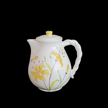 Vintage Mid Century Italian Ceramic Pottery Teapot w Hand Painted Floral Design M. D'Arte C. Italy 935 G Ernestine? 