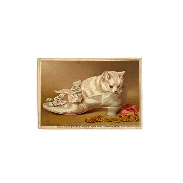 Antique Christmas Cat in Shoe Card 