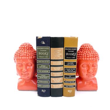 Coral Buddha Head Bookends | Color Pop Modern Boho Figurines 