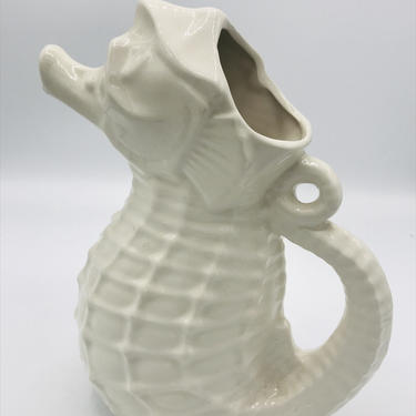 Vintage White  Ceramic Seahorse pitcher- Twos Company 