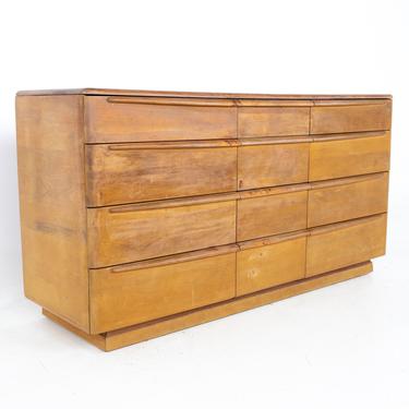 Heywood Wakefield Mid Century Solid Wood 12 Drawer Lowboy Dresser - mcm 