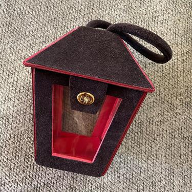 Rare 1950s Novelty Handbag Lantern Shape Suede 