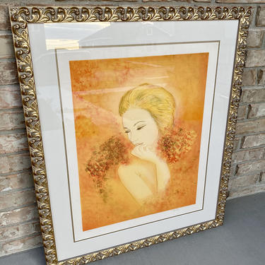 Sizable Art Nouveau Style, Modern Artist Proof Print, Newly Framed and Matted Under Glass 