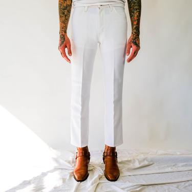 Vintage 70s Wrangler White Sta Prest Bootleg Flare Pants | Made in USA | 100% Polyester | Size 31x30 | 1970s Designer Mod Flare Leg Pants 