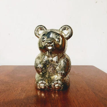 Vintage Leonard Silver Plated Teddy Bear Bank 
