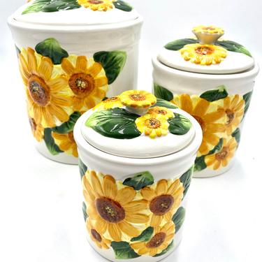 Vintage Cardia Sunflower Canister Set IOB, Sunflowers, Retro Canisters, Ceramic, Kitchen, Kitchenware, Storage Container, Containers, Yellow 