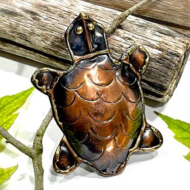 VINTAGE: Handcrafted Dark Silver Copper Turtle Brooch - Pendant - Artisan Made - Made in India - SKU 34-256-00014742 