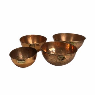 Set of 4 Vintage Copper Mixing Bowls 