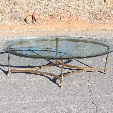 1960s Labarge Coffee Table Hollywood Regency Mid Century Modern Brass Glass Table End Table Maison Jensen Style Gold Metal Base Office 