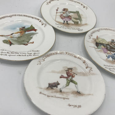 Antique Royal Doulton Nursery Rhyme Series set FOUR  plates- Old Woman in a  Shoe, Peter Piper, Mother Goose and Little Bo Peep. 8&amp;quot;  &amp; 7&amp;quot; 