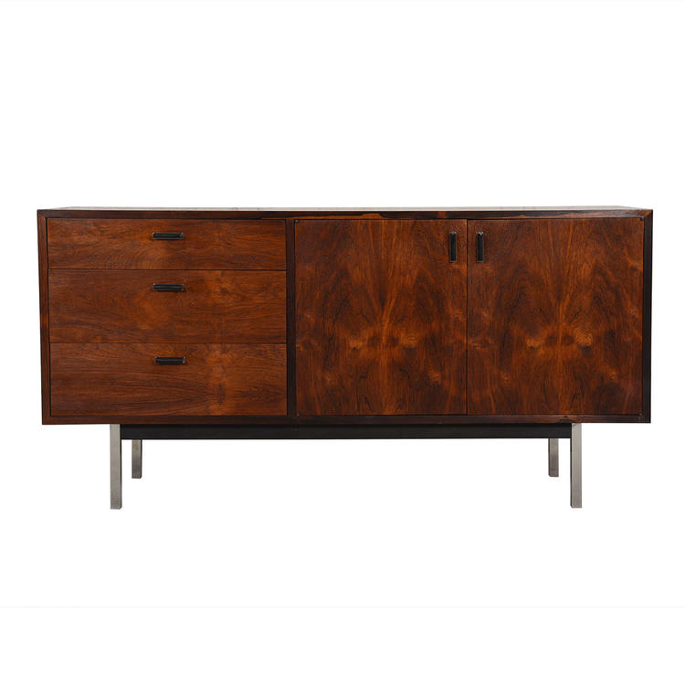 Harvey Probber Rosewood Credenza with Chrome Legs