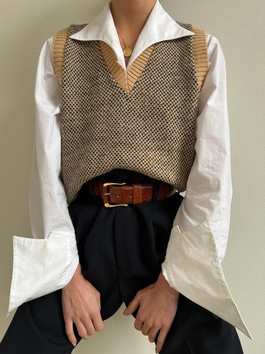 Vintage Cream/Navy Bird’s Eye Sweater Vest