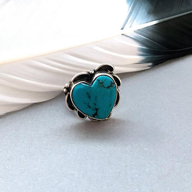 WILD At HEART Silver &amp; Turquoise Ring | JAG Puffy Sweetheart Ring | Navajo Native American Jewelry, Southwestern, Bohemian, Boho | Size 7 