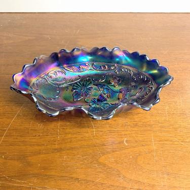Vintage Northwood Glass Poppy Electric Blue Carnival Glass Pickle Dish 