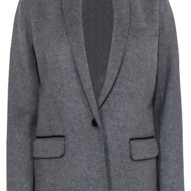 Vince - Grey Buttoned Wool Blend Blazer w/ Leather Collar Sz 10