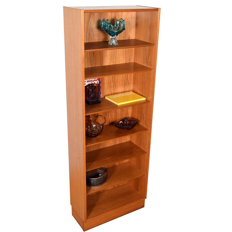 Slim Danish Teak Bookcase with Adjustable Shelves