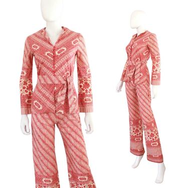 1970s Batik Lounging Pajamas - Vintage Lounging Pajamas - 1970s Loungewear Set - Vintage Loungewear - Cotton Lounging Pajamas | Size XS 
