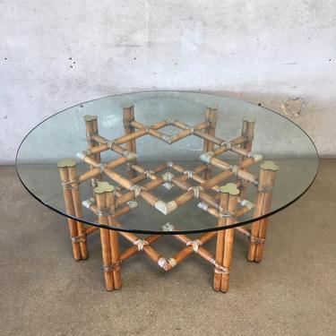 Vintage 1970's McGuire Architectural Bamboo &amp; Glass Coffee Table