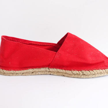 Vintage Red Espadrilles/ Flat Slip On Woven Sandals/ Minimal Beach Travel Shoes/ Size 6 