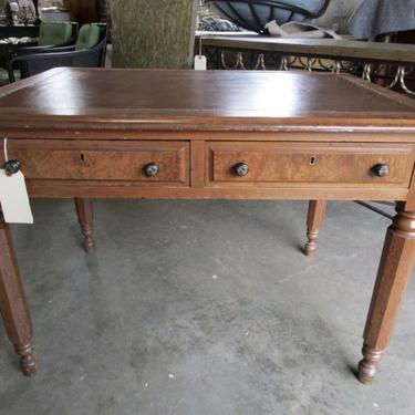 ANTIQUE TWO DRAWER DESK IN BURLED MAPLE WOOD