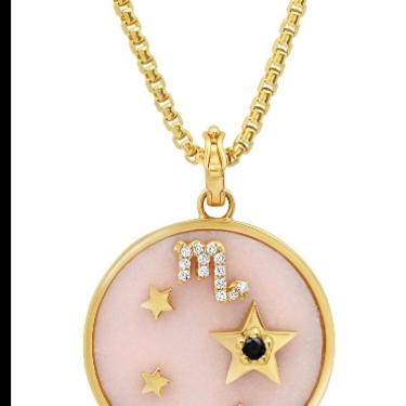 Large Pink Opal Zodiac Necklace -Cancer on 18” Chain