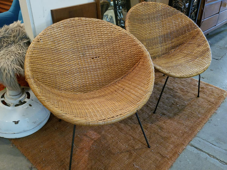 Pair of vintage wicker bucket chairs