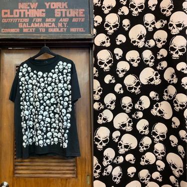 Vintage 1990's Fashion Victim Print Skull Black &amp; White Tee, Vintage Clothing, Vintage Tees, Back/Front Print, Skulls, Biker, Vintage 1990's 