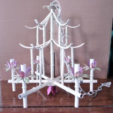 SHABBY CHIC Italian Tole Vintage Floral Chandelier, Asian Pagoda, made in Italy, Home Decor 