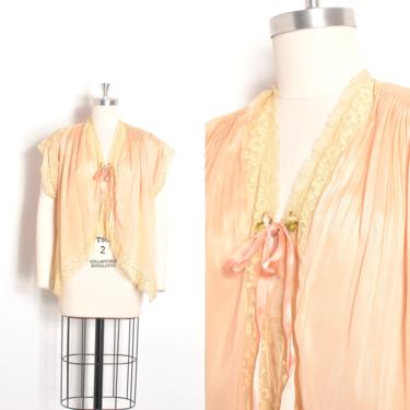 Vintage 1920s Blouse / 20s Pleated Silk and Lace Bed Jacket / Pink ( S M L ) 