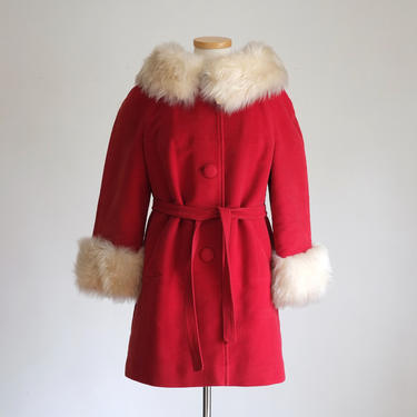 Vintage 50s 60s Betty Rose Faux Fur Collar Red Coat | Circle the Square ...