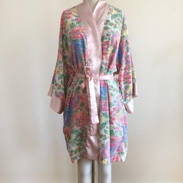 Pink Floral Print Robe - 1980s 