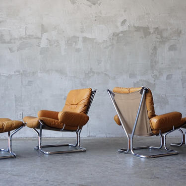 Pair of Ingmar Relling Leather 'Wing' Chairs 