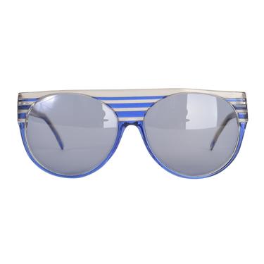 Roberta di Camerino Vintage 1980s Clear Blue Striped Flat Brow Round Lens Sunglasses
