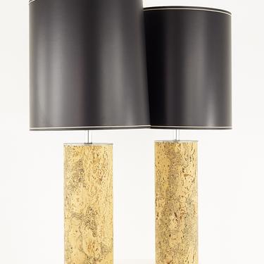 Mid Century Chrome and Cork Table Lamps - Pair - mcm 