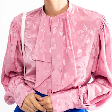 vintage blouse pink blouse rose colored blouse 70s blouse 80s blouse 60s blouse pink shirt pink top long sleeve blouse puff sleeve blouse 