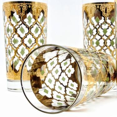 Culver Valencia 22k Gold Cocktail Glasses (5). Vintage Mid-Century Glassware and Barware 