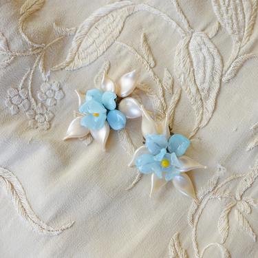 1940s Venetian Glass Flower Dress Clips | Vintage 40s Blue Floral Dress Clips 
