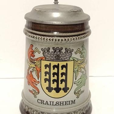 Vintage Crailsheim Crest Coat of Arms Original Gerzit Gerz West Germany Ceramic Beer Stein 6&amp;quot; 